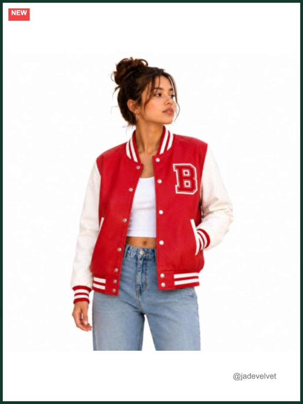Women's Varsity Jacket PU Vegan Leather Long Sleeve Snap Front